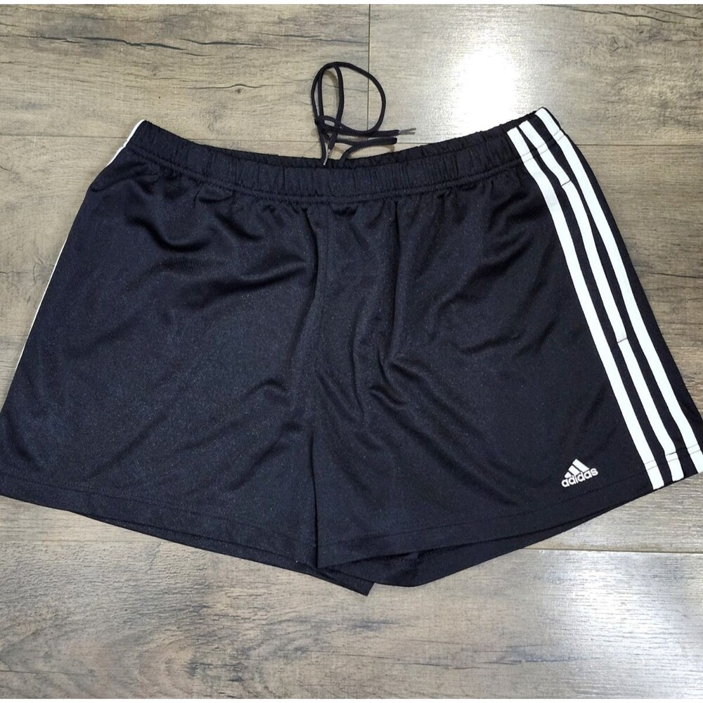 adidas Women's XL Athletic Activewear Shorts Black White Drawstring Waist VTG